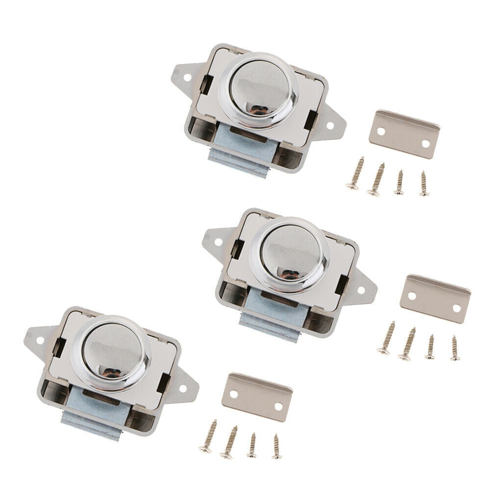 3 Pieces Push Button Catch Lock Latch for Trailer RV Boat Cabinet Sliver New