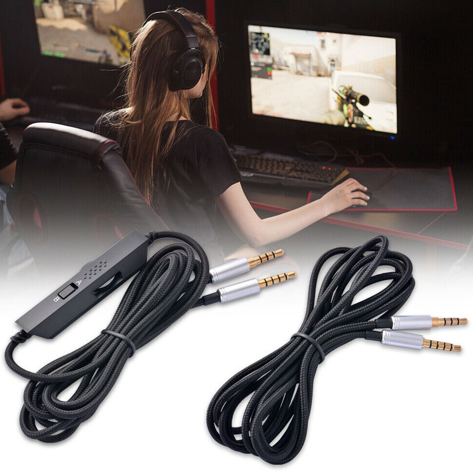 Gaming Headset Audio Cable Aux Chat Cord for Astro A10 A40 A30 A50 Headset Black