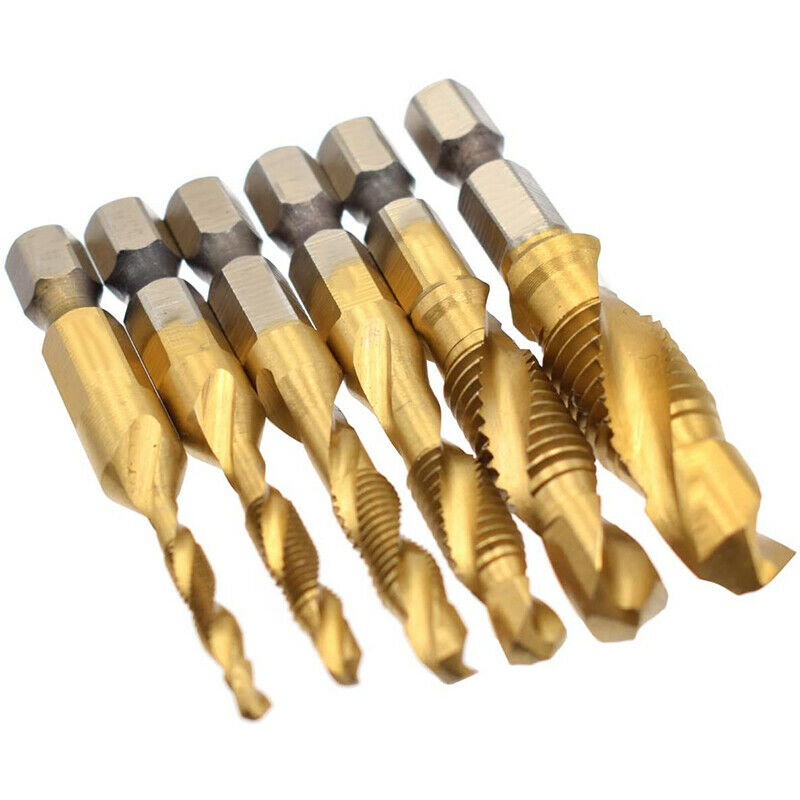 7 Pcs 1/4 Inch Metric Thread Tap HSS Spiral Hex Shank Combination Drill Screw A6