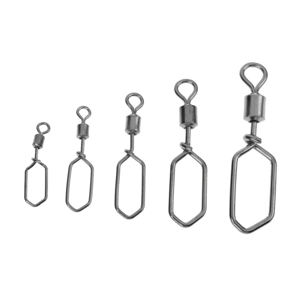 50Pcs Fishing Rolling Swivels with Square Snap Fishing Tackle Connector 10#