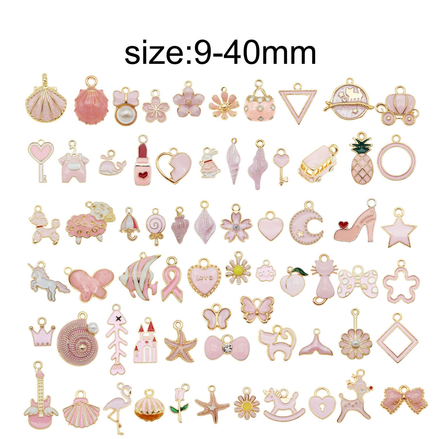 20PCS Pink Alloy Mixed Flower Animal Star Enamel Charms Pendant DIY Findings