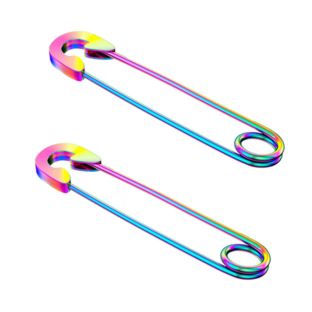 Pack of 2 Fashion Colorful Safety Pin Earrings Drop Stainless Steel Ear Cuff