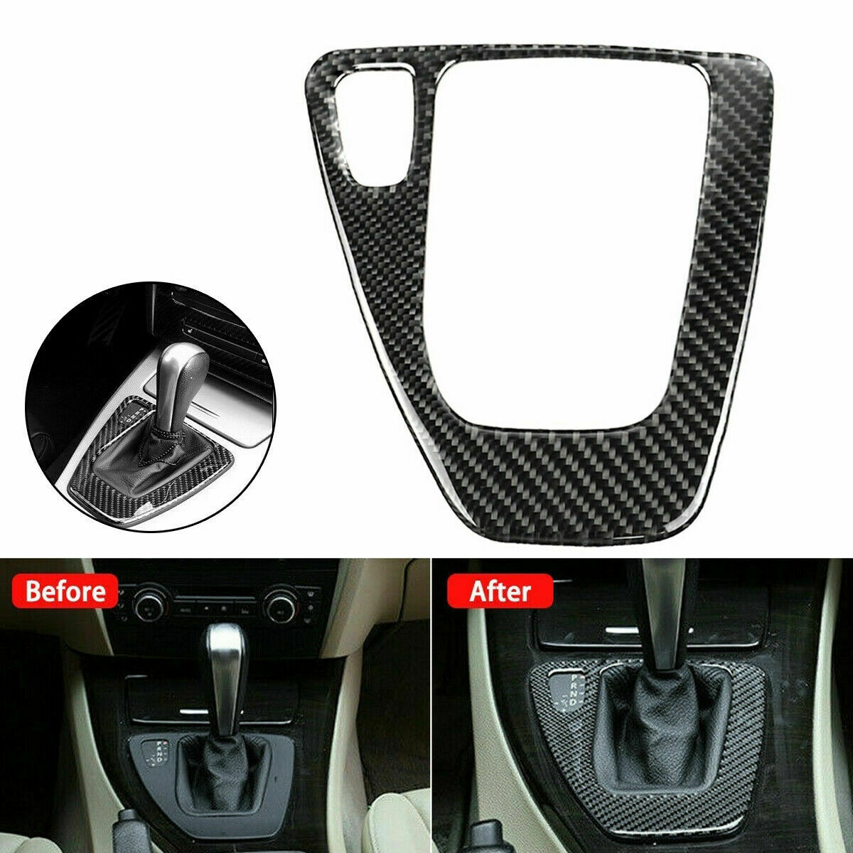 Carbon Fiber Gear Shift Box Panel Cover Trim/ For BMW 3 Series E90 E92 2005-2012