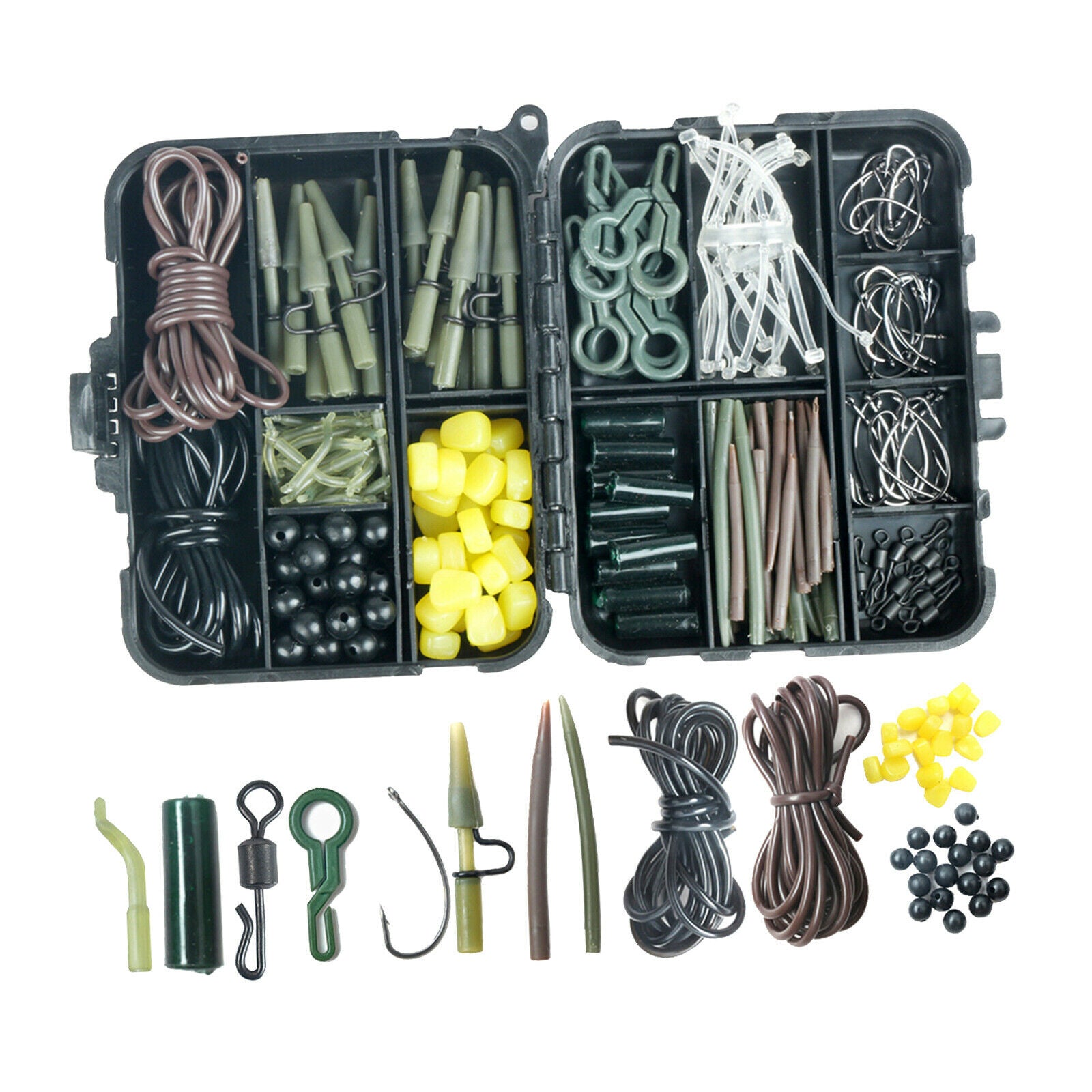Set of 225 Fishing Tackle Box Baits Swivels Hair Rigs Saltwater & Freshwater