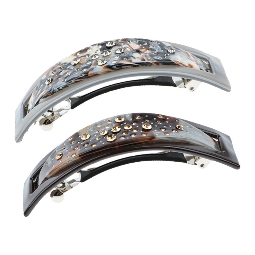 2Pcs Big French Acetate Hairclip Automatic Barrette Women Thick Hair Hairpin