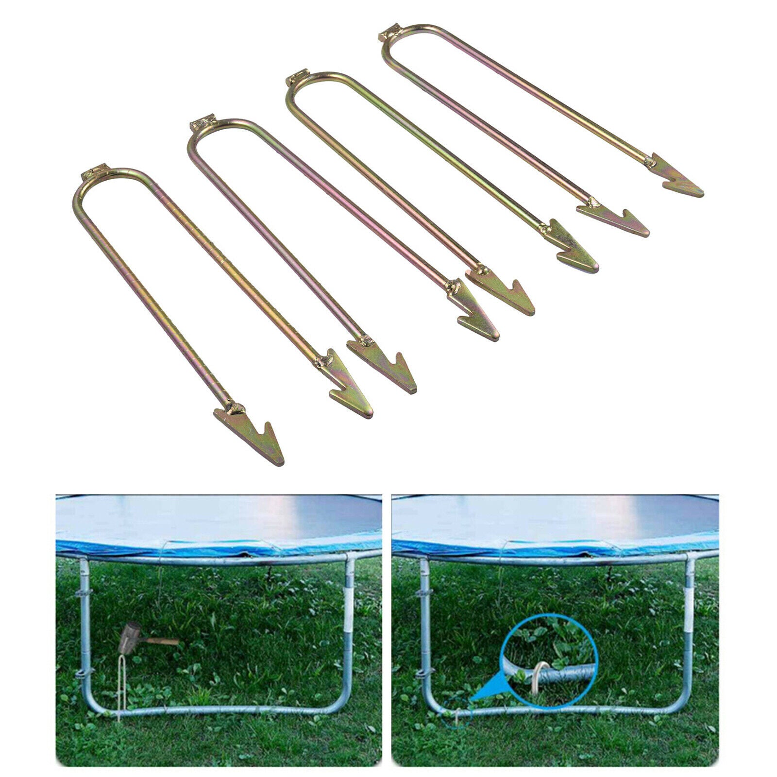 4x U-Shaped Wind Stakes Ground Anchors for Trampolines Soccer Net Heavy-Duty