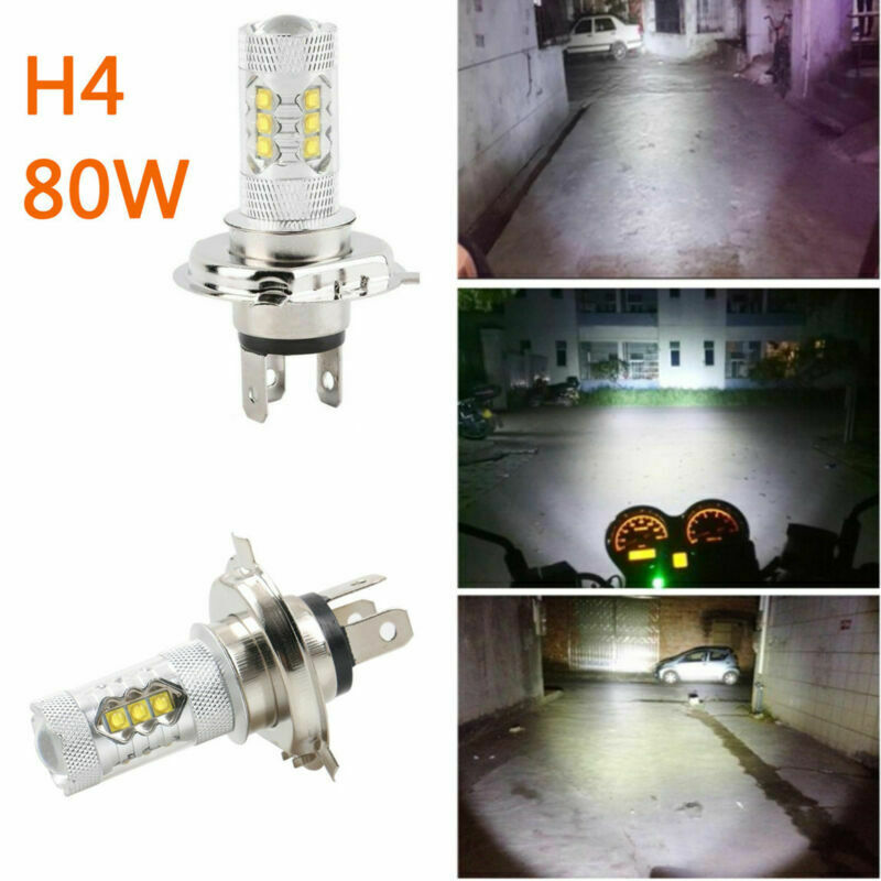 80W H4 Motorcycle COB LED Headlight Hi/Lo Beam Bike Light Bulb Lamps White 6000K