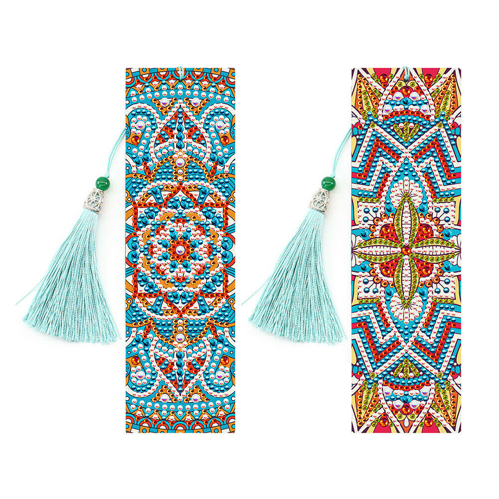 2pcs 5D DIY Special Shape Diamond Painting Leather Tassel Mandala Bookmarks @