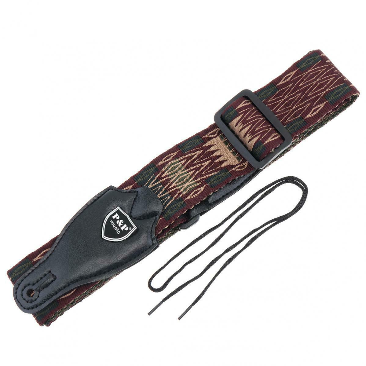 Guitar Strap PU Leather Head Pure Cotton National Style for Acoustic Guitar Bass