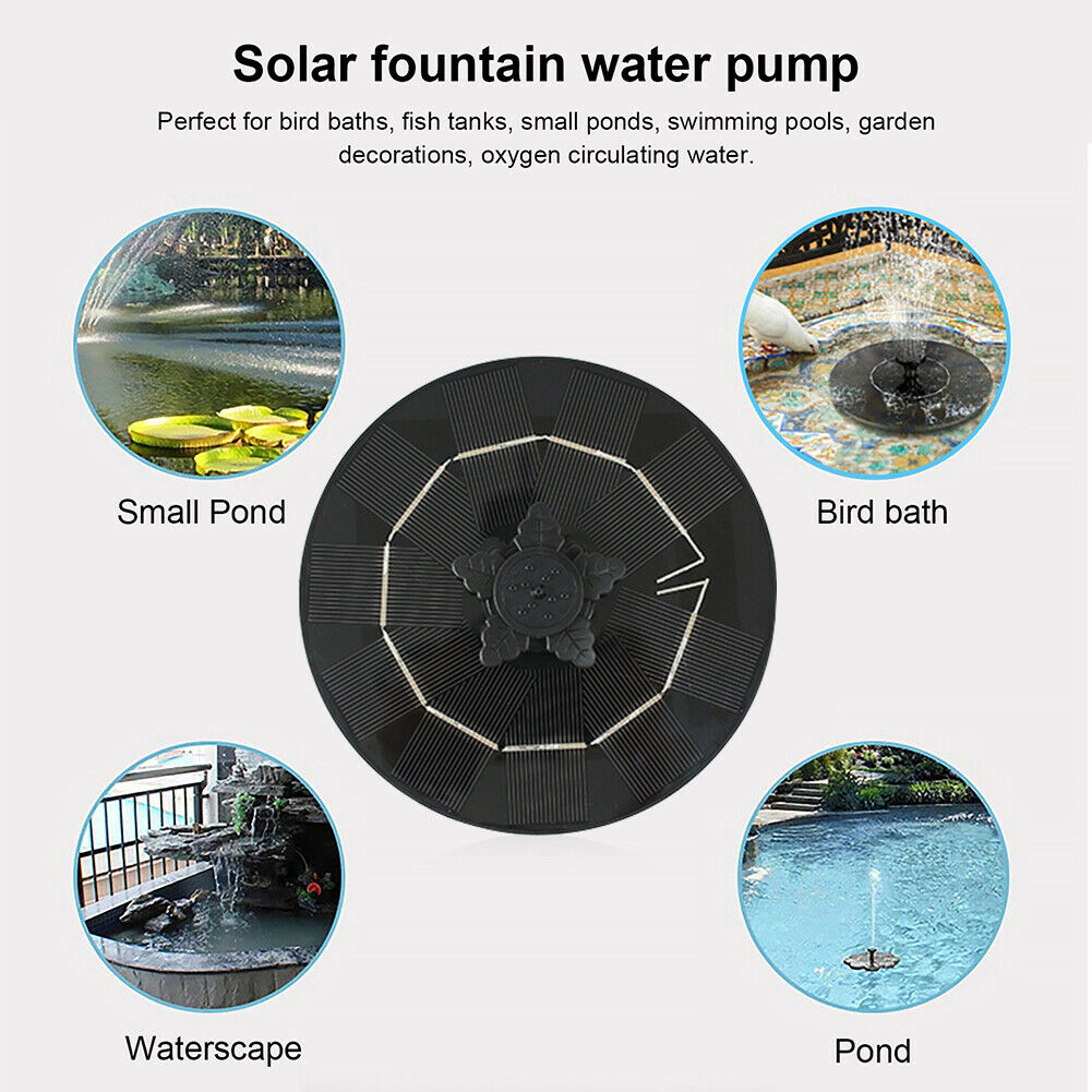 Bird Bath Fountain Solar Powered Water Pump Floating Outdoor Pond Garden Pool @