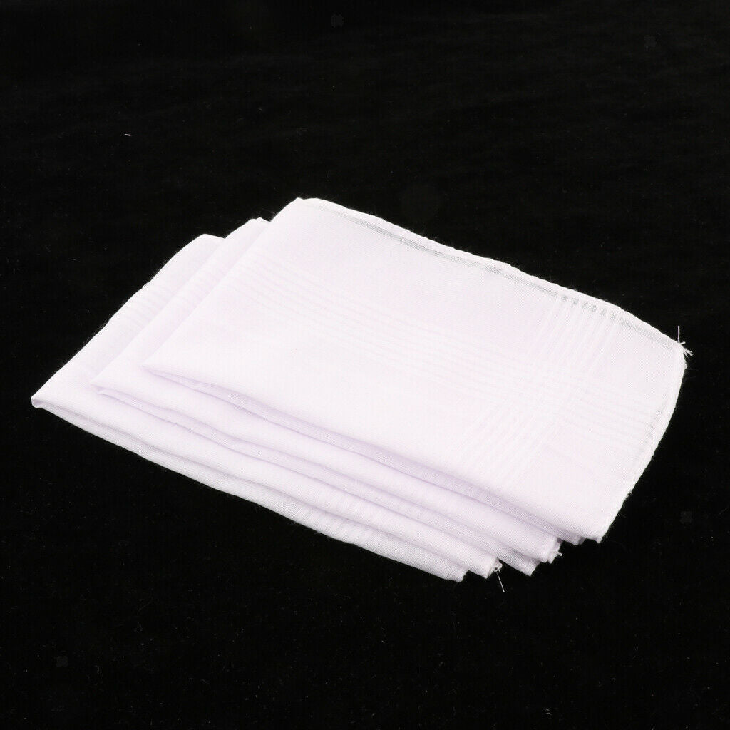 3 Pack Women Men White Handkerchiefs Soft Square Pocket Towel Party Hankies