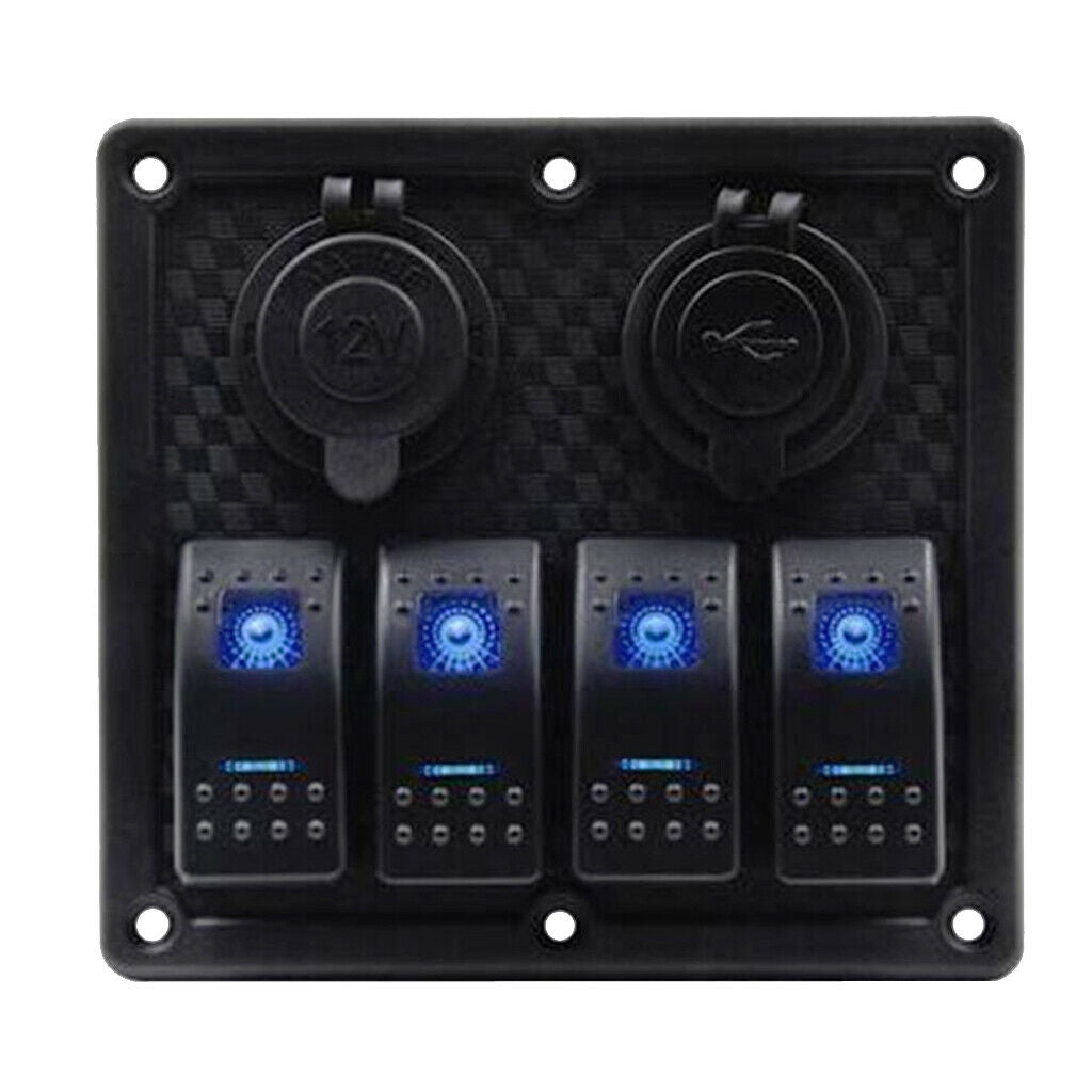 4 GANG Rocker Switch Panel Circuit Breaker Dual LED Car Marine Boat 12V 24V
