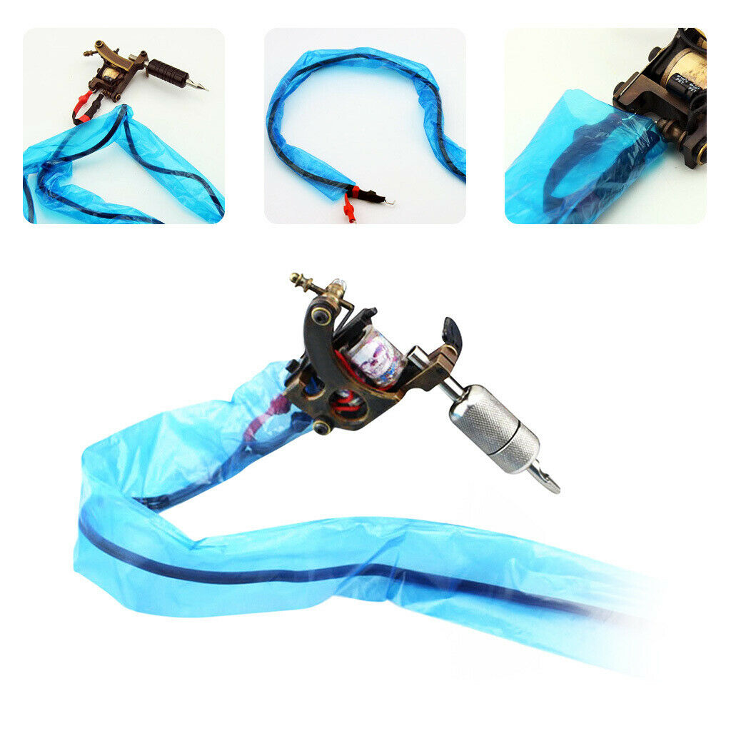 100Pcs Blue Permanent Makeup Tattoo Machine Clip Cord Bags Disposable Sleeves