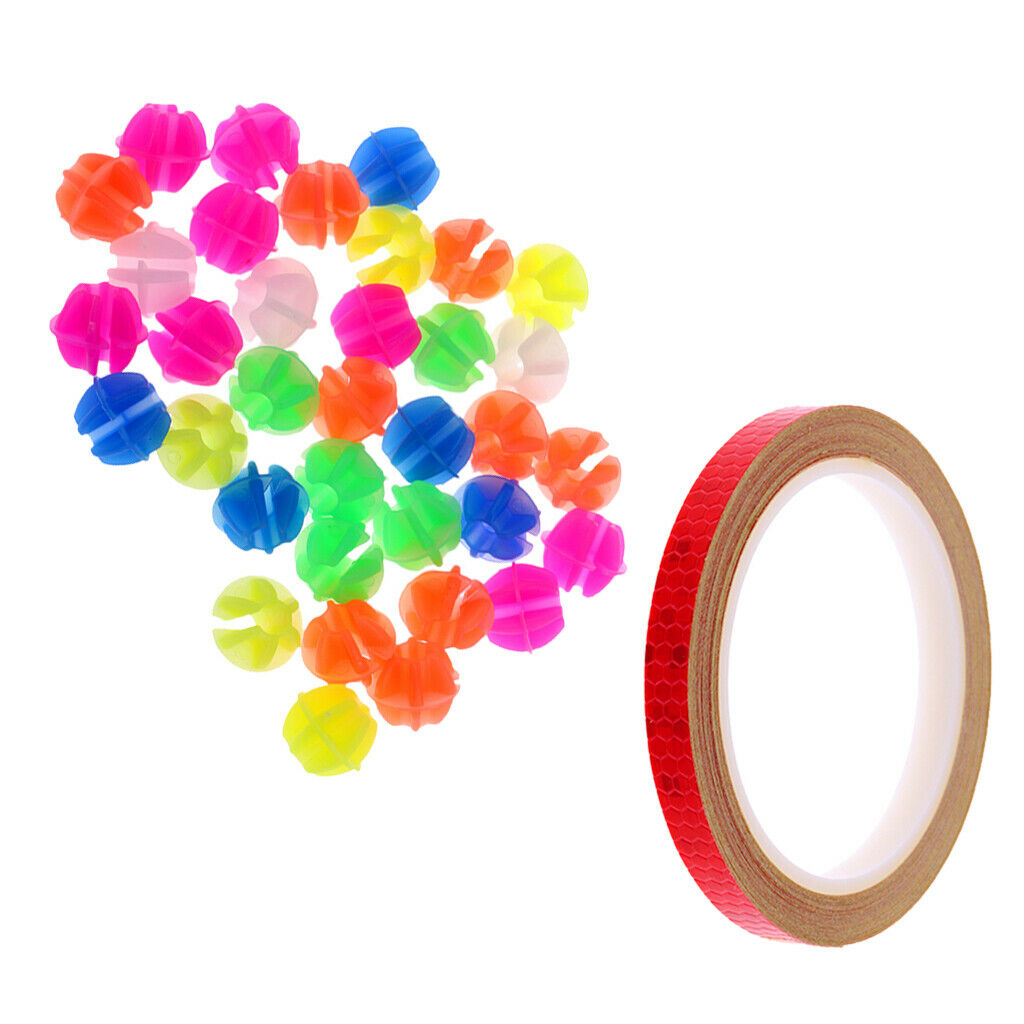 Wheel Spoke Mini Beads (36pcs)+Bike Reflective Wheel Stickers Red
