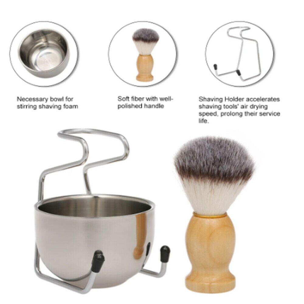 Stainless Steel Shaving Brush Stand Shaving Soap Bowl Kit Men's Shaving Tool Set