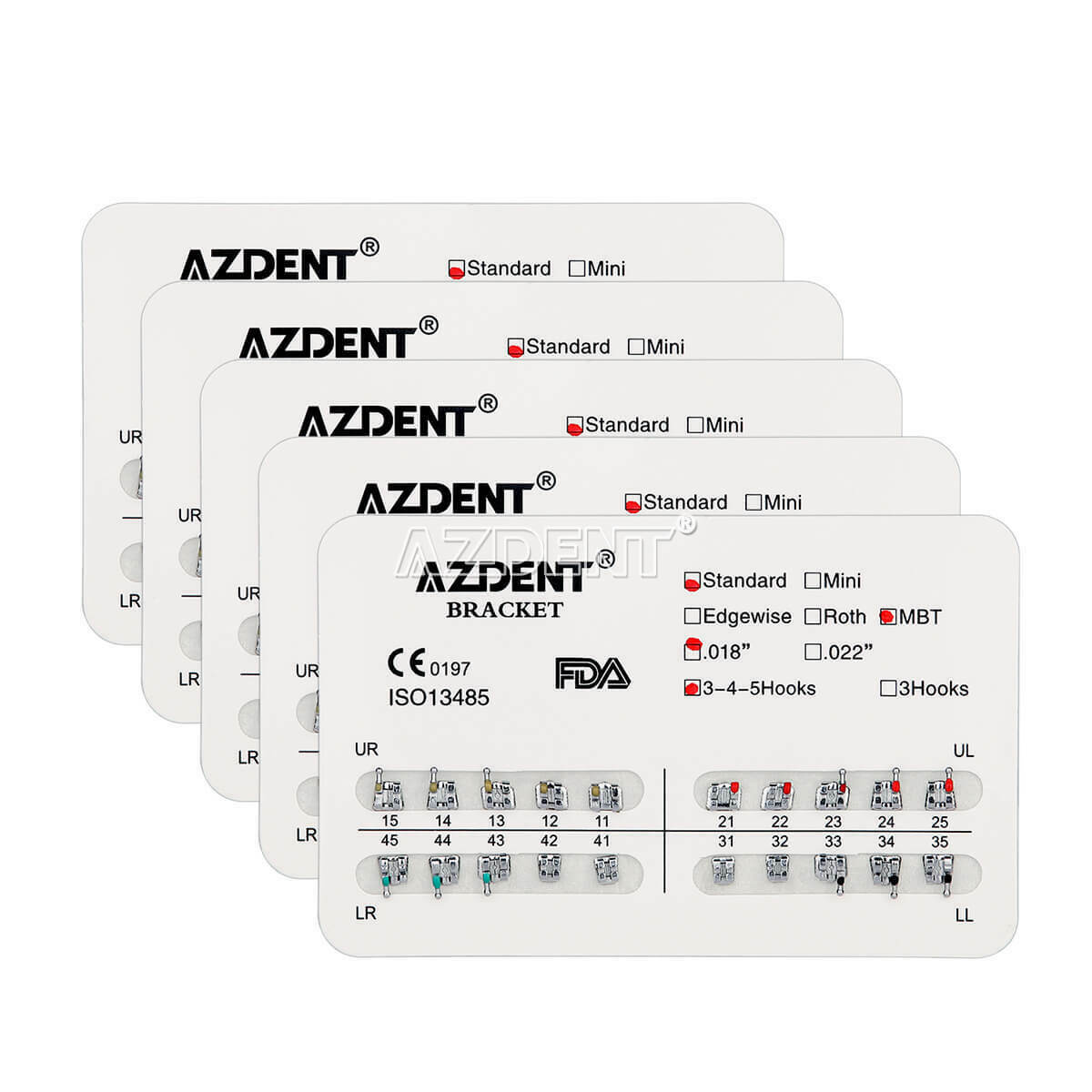 20 X Dental Orthodontic Bracket Braces Standard MBT 018 Hooks 3-4-5 AZDENT Metal