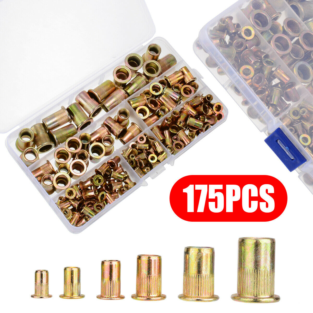 175 Pcs Zinc Steel Rivet Nut Kit Metric Rivnut Nutsert M3 M4 M5 M6 M8 M10