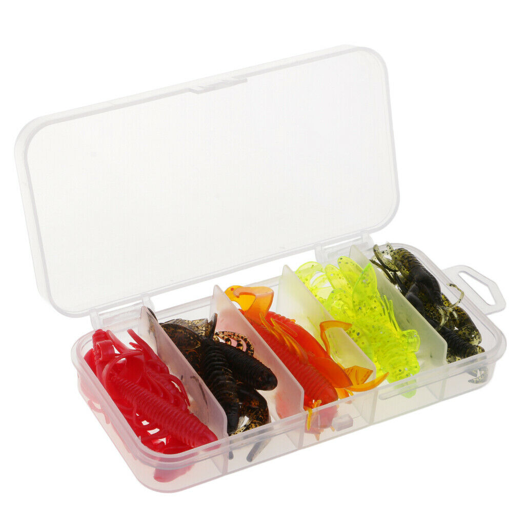 20pcs Soft Fishing Bait Crayfish Shrimp Lure Worm Earthworm Maggot Bait Box