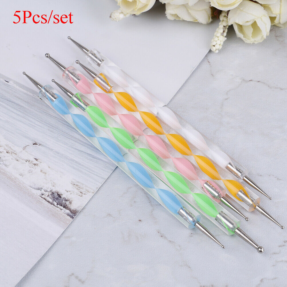 5pcs 2 way marbleizing dotting manicure tools painting dot pen nail art paint Kt