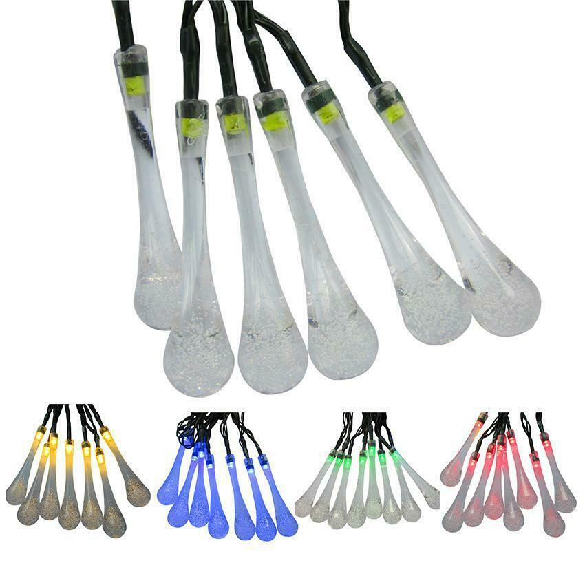 20 LED Raindrop Teardrop Bulb Solar Power String Fairy Lights for Outdoor Garden