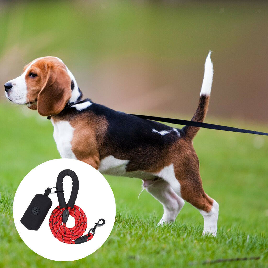 Strong Reflective Dog Leash with Poop Bag Comfortable Pet Outdoor Leash Red