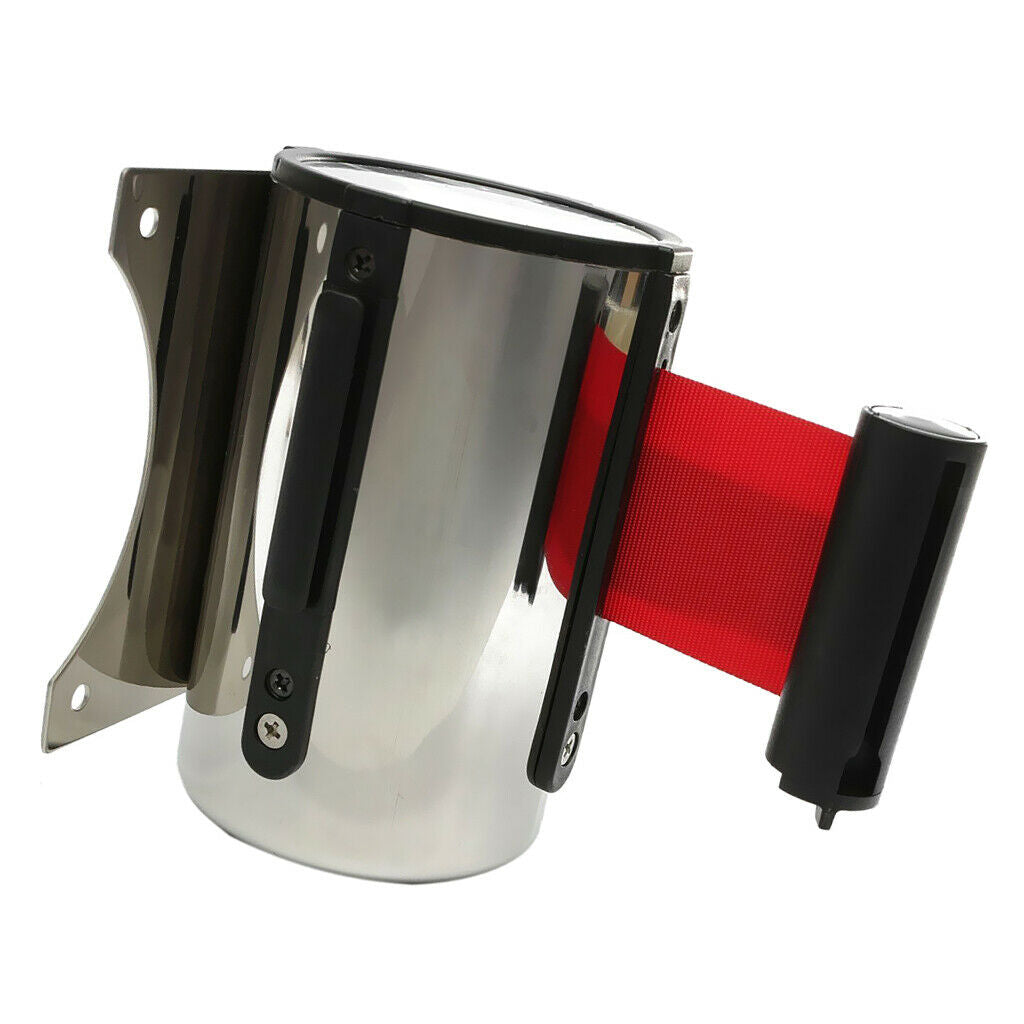 5m Security Queue Barrier Strap Auto Retracting with Strips Wall Fixed Red