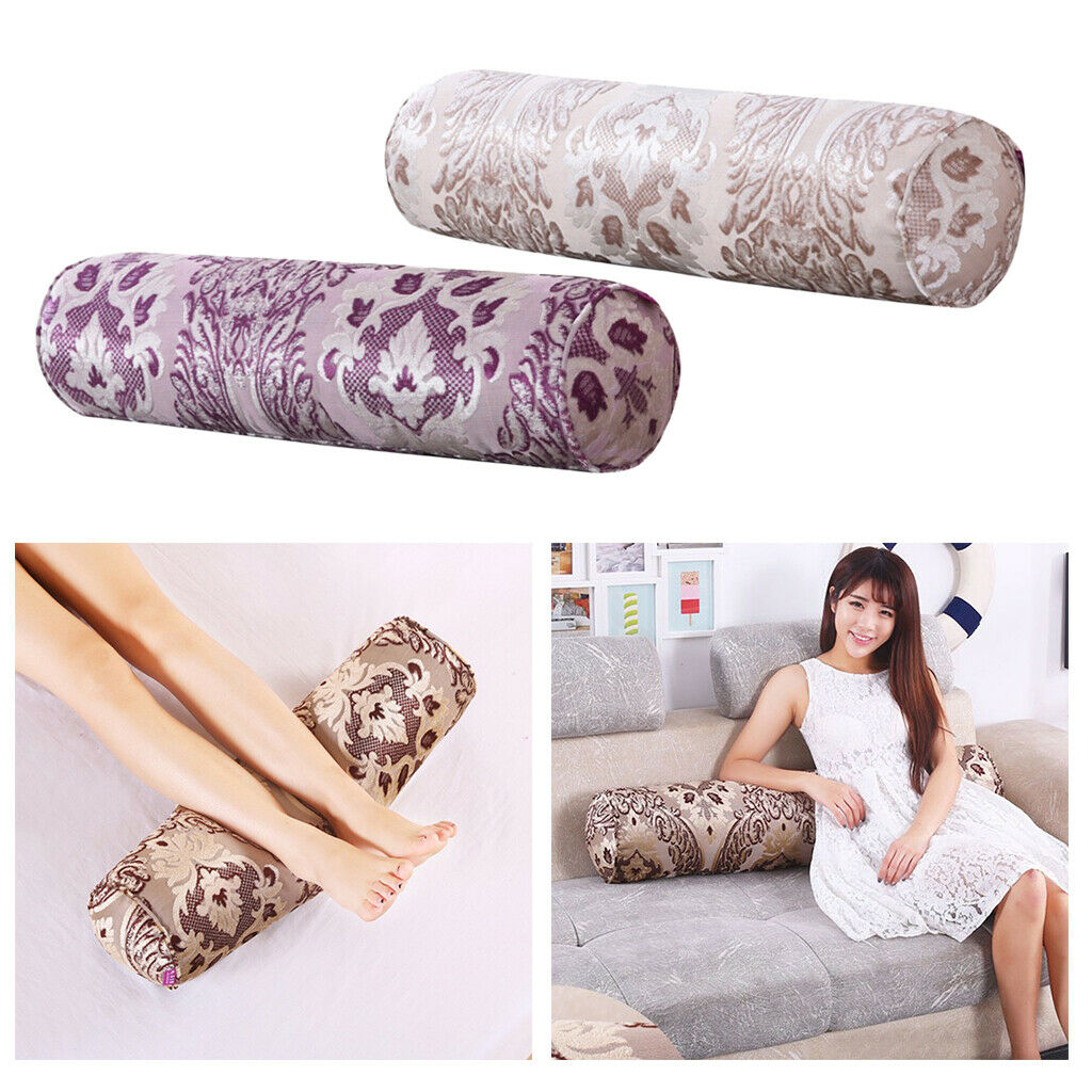 2 lot Long Neck Roll Pillow Round Lumbar Support w/Removable Cover Washable