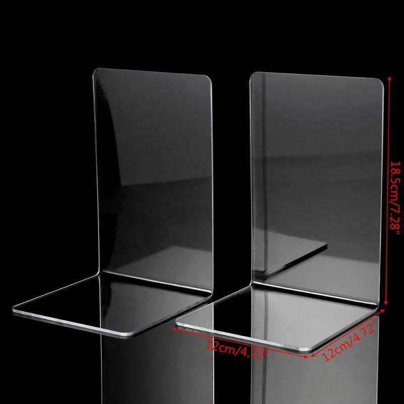 2Pc Clear Acrylic Bookends L-shaped Desk Organizer Desktop Book Holder 12x18.5cm