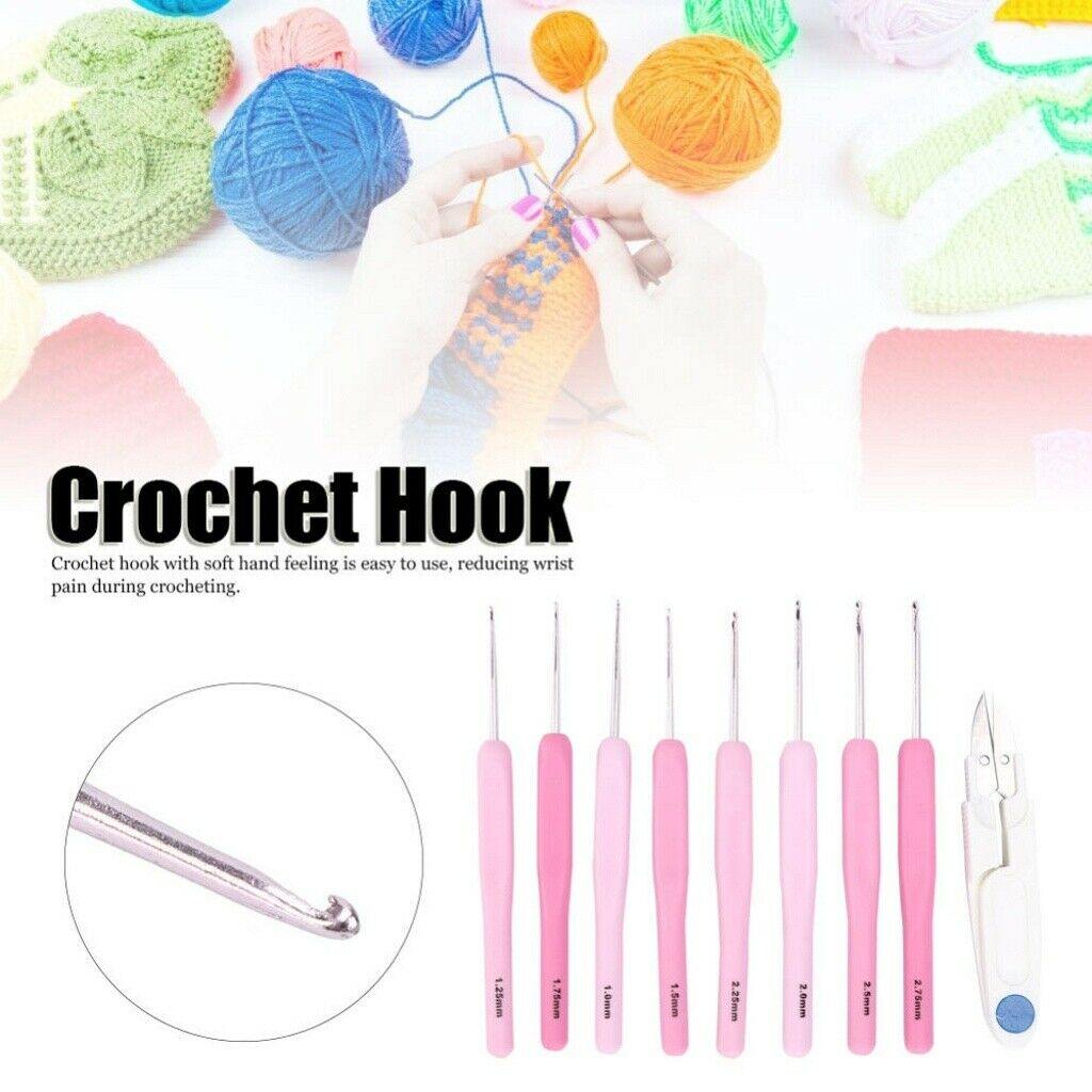 8X Crochet Hook Set Ergonomic Yarn Grip Kit Knitting Needle Sewing Tool