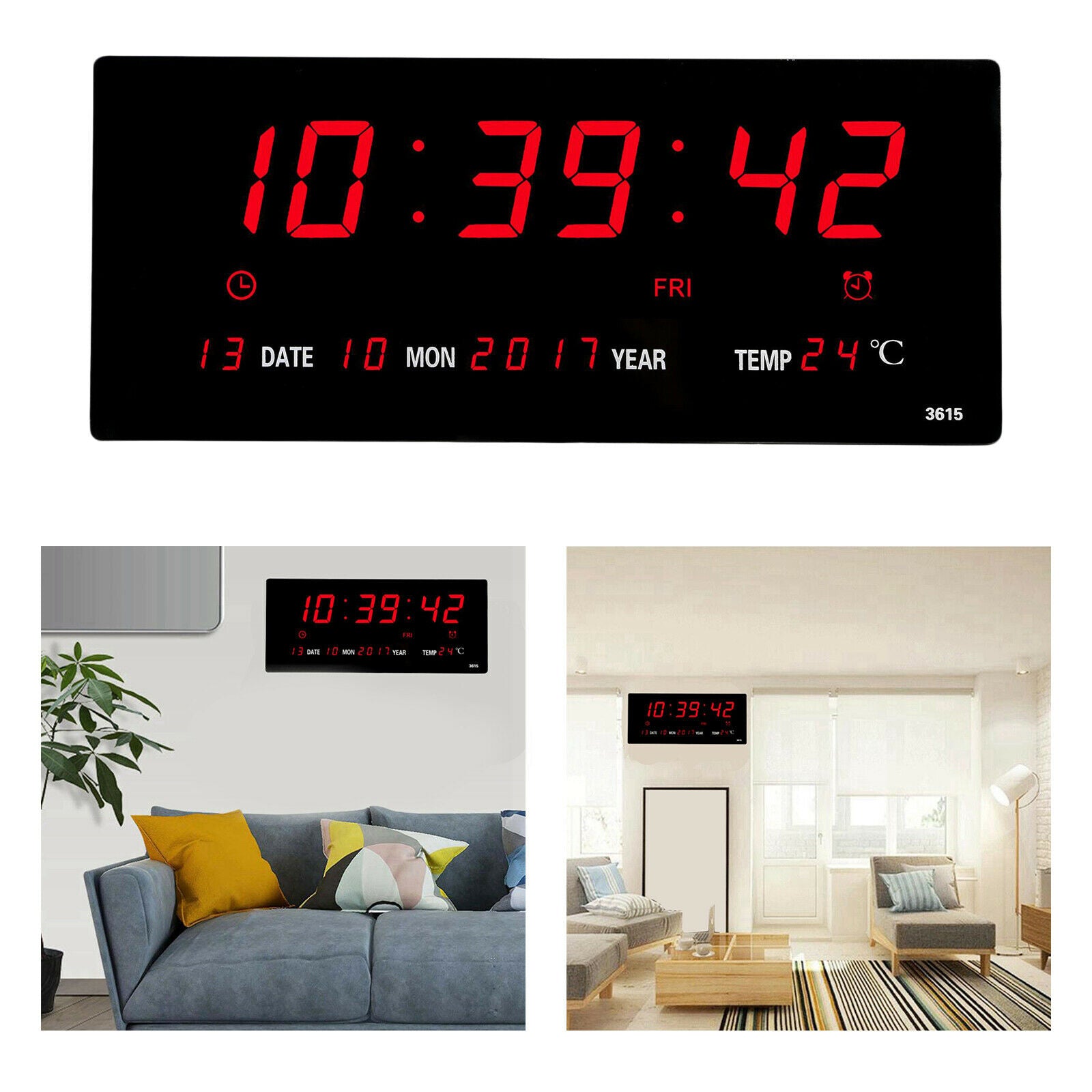 Digital Home Temperature Large Big Jumbo LED Wall Desk Clock with Calendar AU