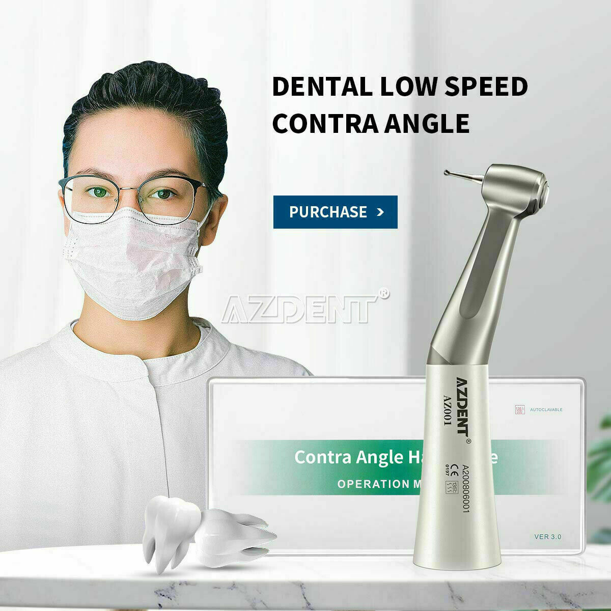 Dental Contra Angle Straight Air Motor Low Speed Handpiece Push Button 4Hole Set