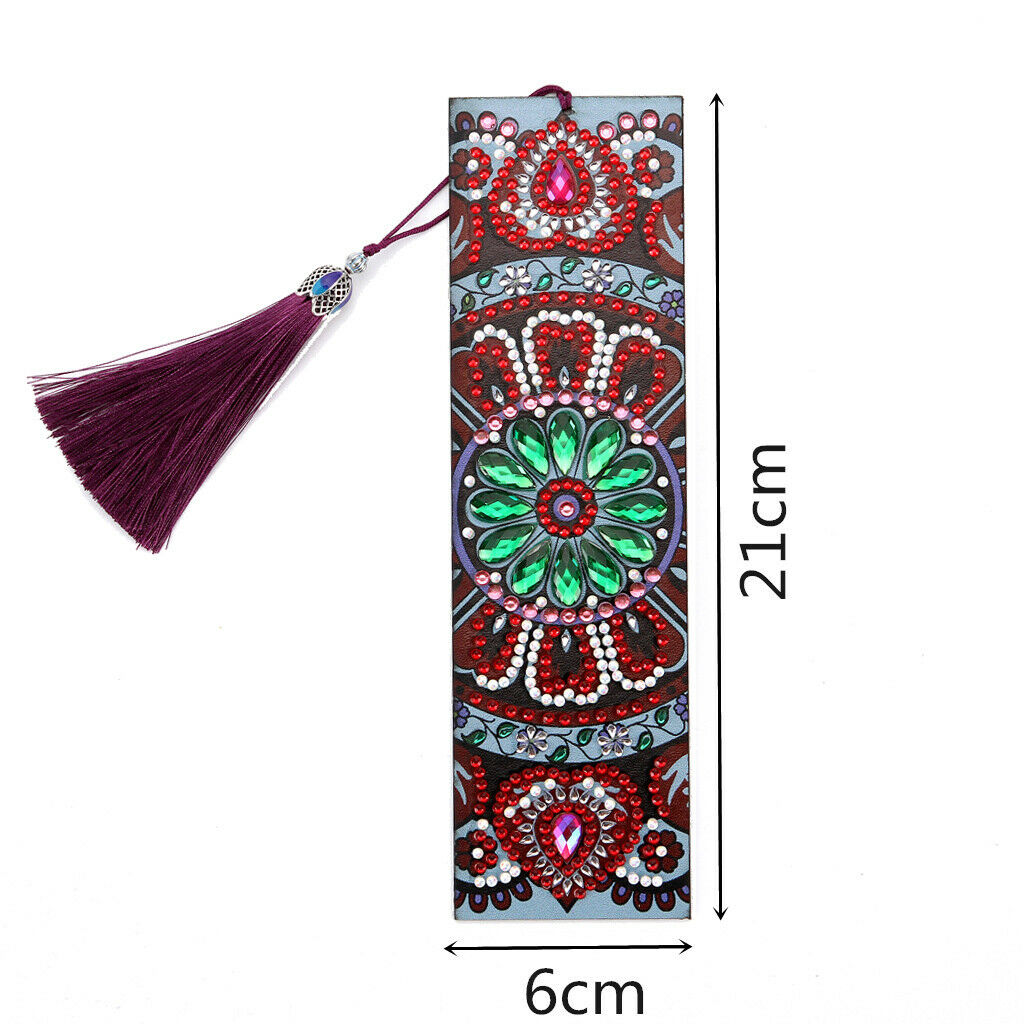 6pcs 5D Crystal Diamond Painting PU Leather Tassel Bookmark Office School