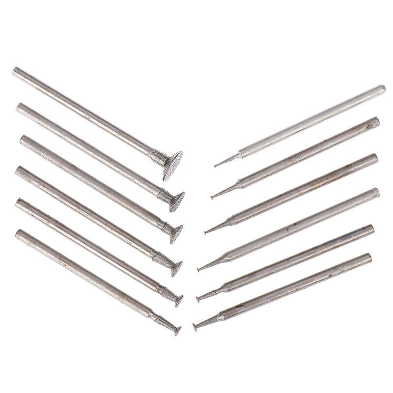 12Pcs Drill Diamond Grinding Head Bur 2.3mm Jade Stone Carve Polish Engra.l8