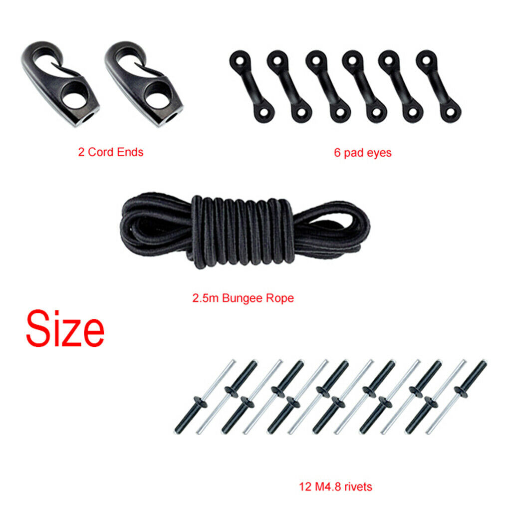 Marine Kayak & Canoe Bungee Kit Bow & Stern Tie Downs 2 Bungee Cord Ends