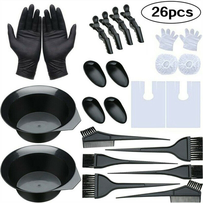 26pcs Hair Dyeing Bowl Cape Coloring Brush Comb Earcap Clip Kits Hair Tint T DF
