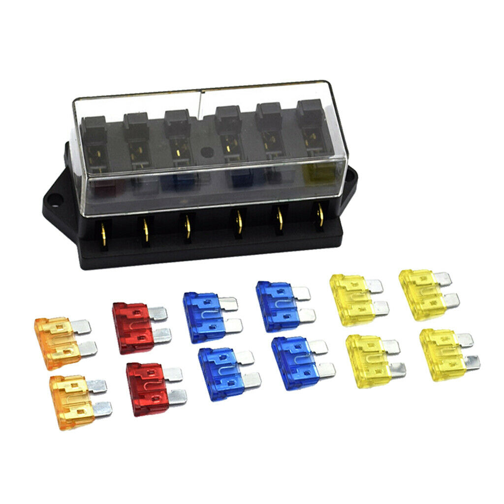 Automotive 6-Way Blade Fuse Box Block w/ LED Light for Vehicle SUV Mini