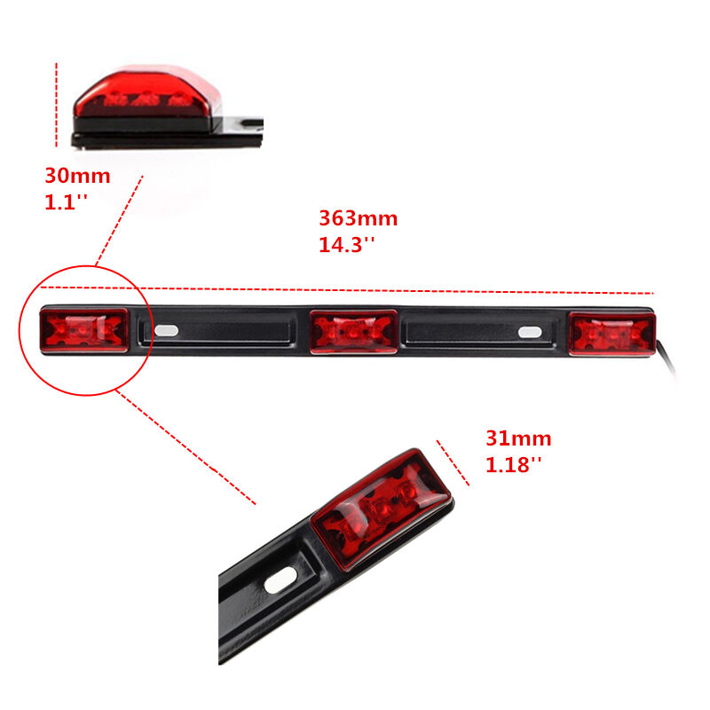Red 9LED Clearance ID Light Bar Tail Lamp Stainless Steel For Car Truck Trailer