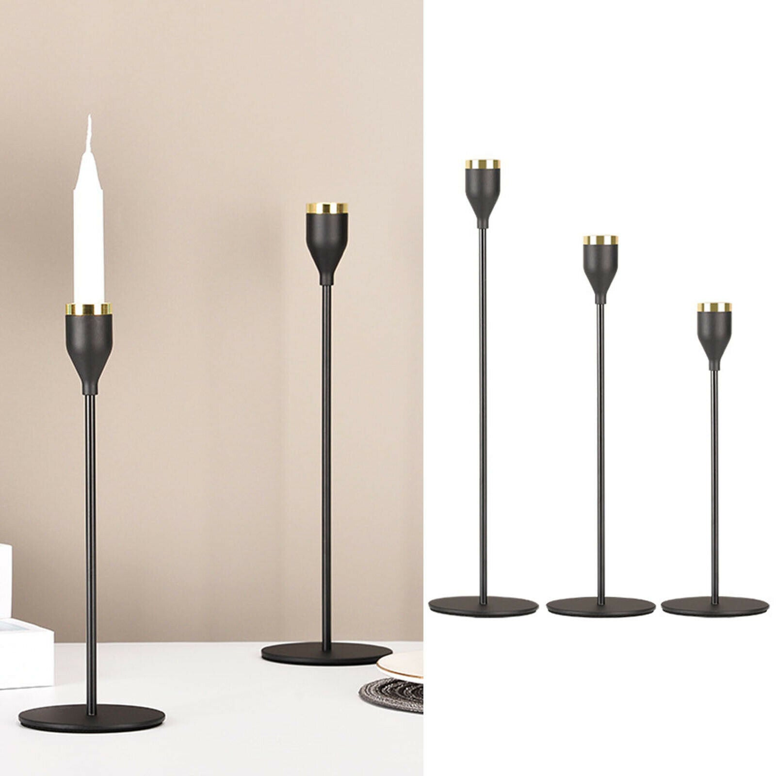 3x Metal Candle Holders Candlesticks Candelabra for Home Taper Pillar Candle