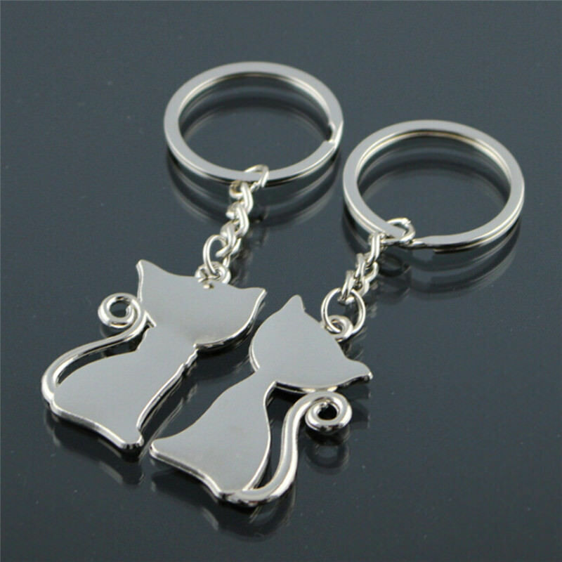 1 Pair Couple Cute Cat Keychain for Lovers Alloy Fashion Jewelry Ring For .l8