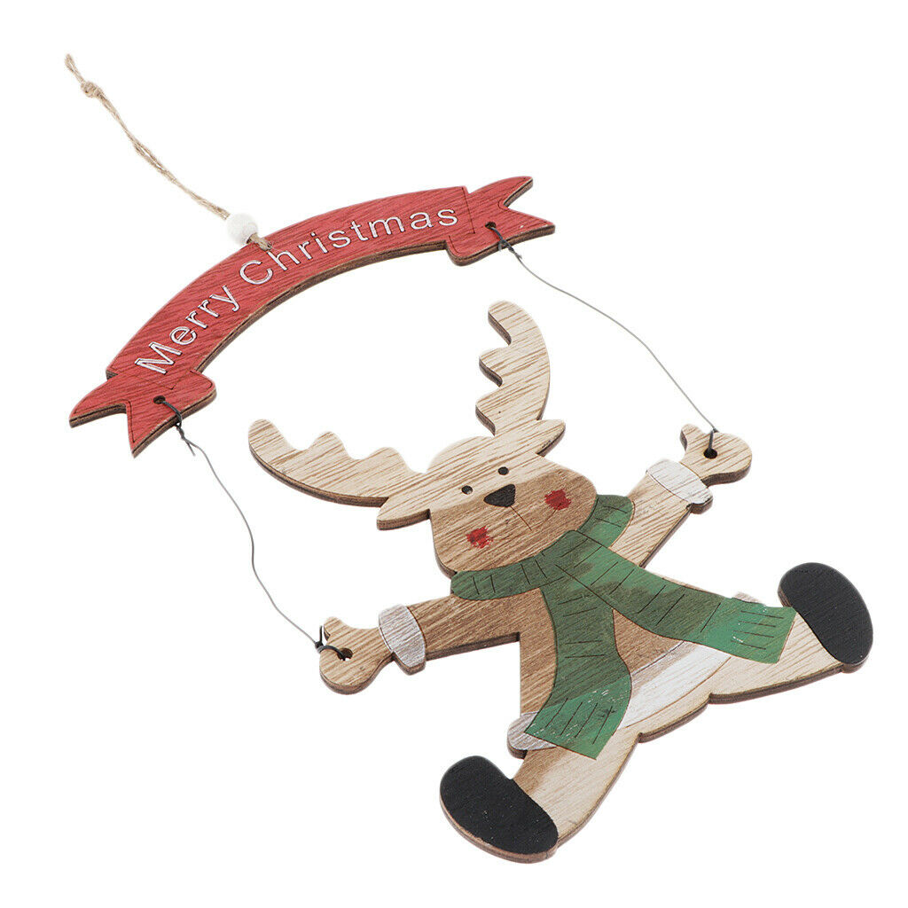 Charm Christmas Elk Wooden Pendants Xmas Ornaments Party Room Hanging Decor