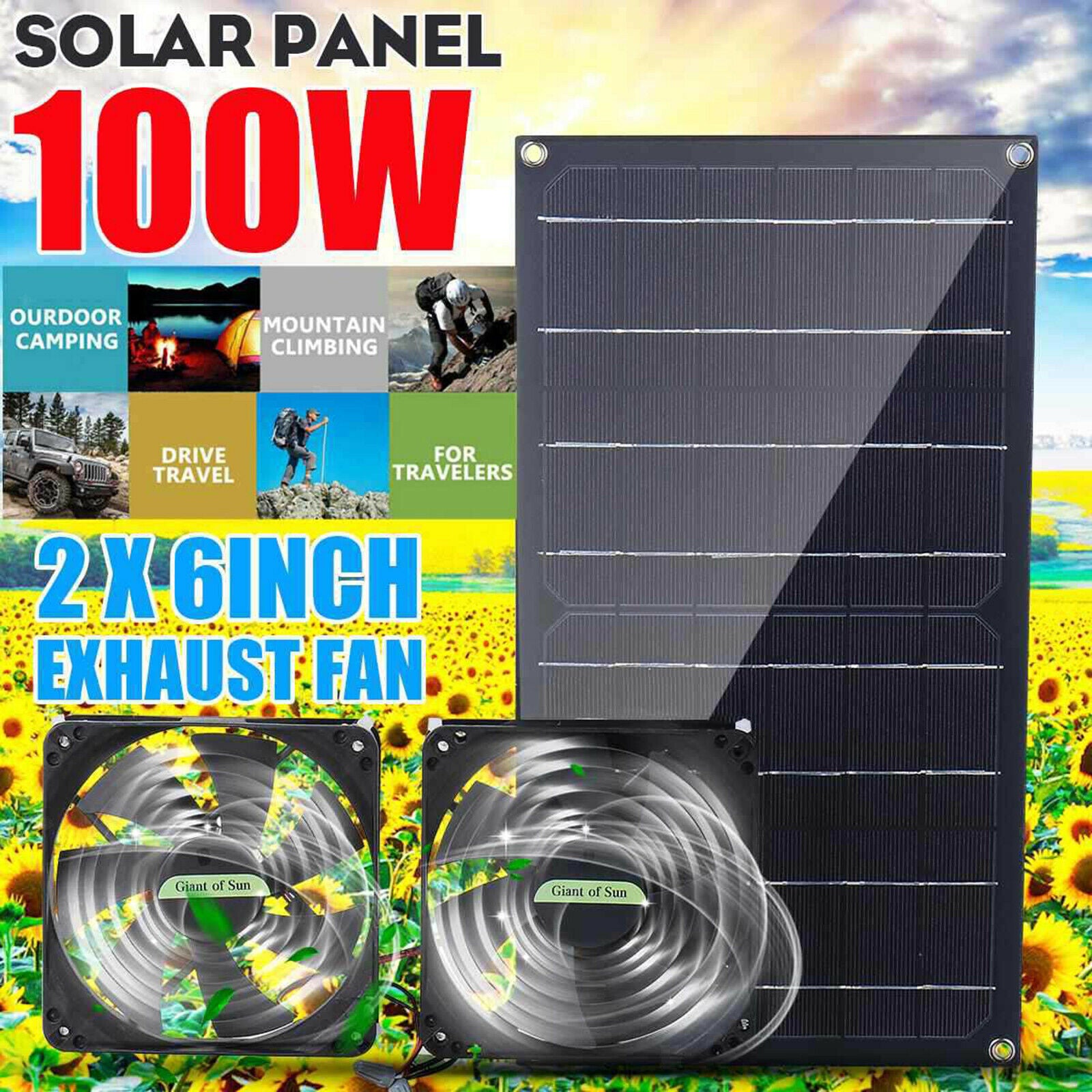 Portable Solar Double Exhaust Fan Panel System for Garage RV Outdoor Boat