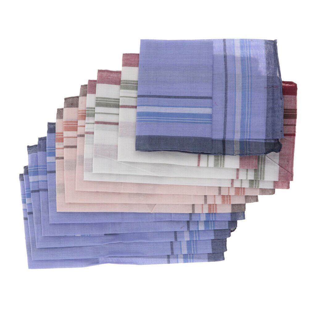 12x Assorted Soft Handkerchiefs Plaid Hankies Party Pocket Square Gift Set