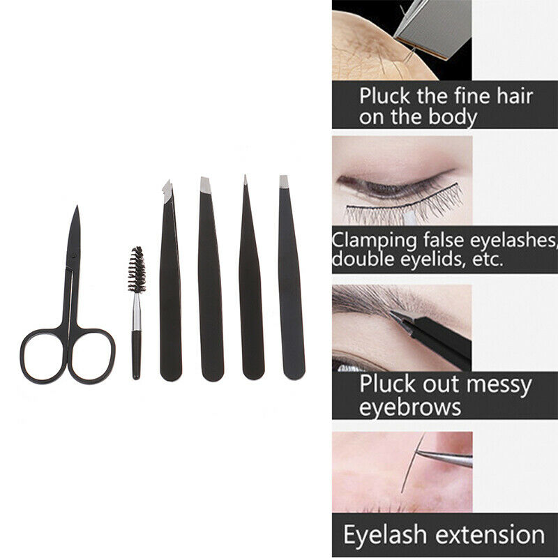 6-piece professional stainless steel eyebrow tweezers set tool with boxBDAU