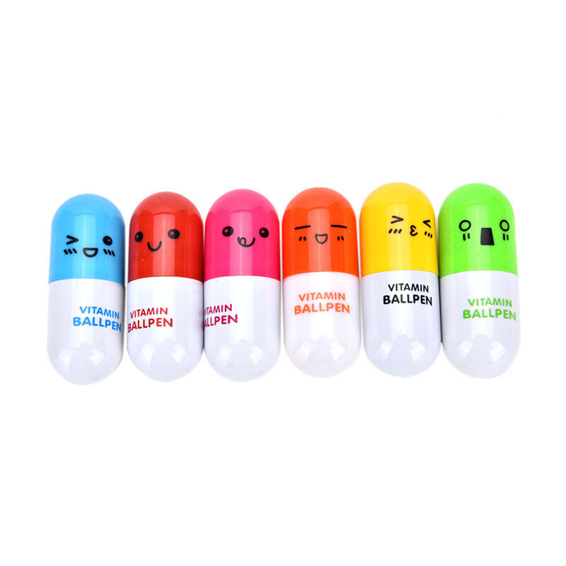 Smiling Face Pill Shape Ballpoint Pen Cute Cartoon Favor Retractable Ball .l8
