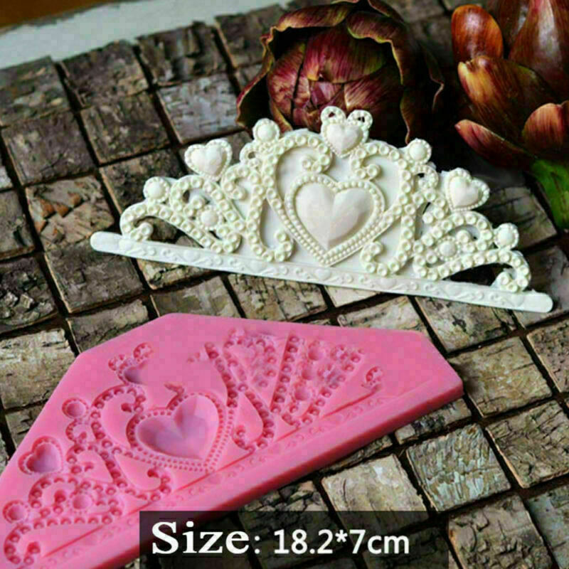 Lace Crown Jewelry Heart Silicone Mould Fondant Bake Cake Decorating Icing Mold