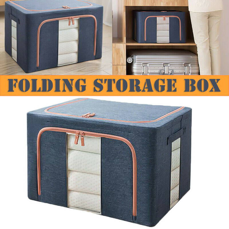 66L BIG Crushed Steel Frame Storage Box Clothes Quilt Foldable Organizer Bag