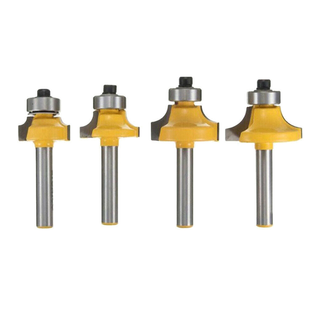 4 Bits 1/2 3/8 1/4 1/8 Round Over Edge Forming Router Bit Set 6mm 1/4" Shank