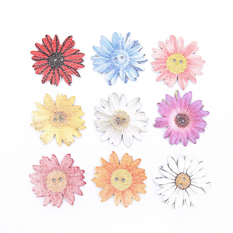 50pcs Flower Series Wood Buttons Sewing Scrapbooking  DIY Clothing Wooden DY XC