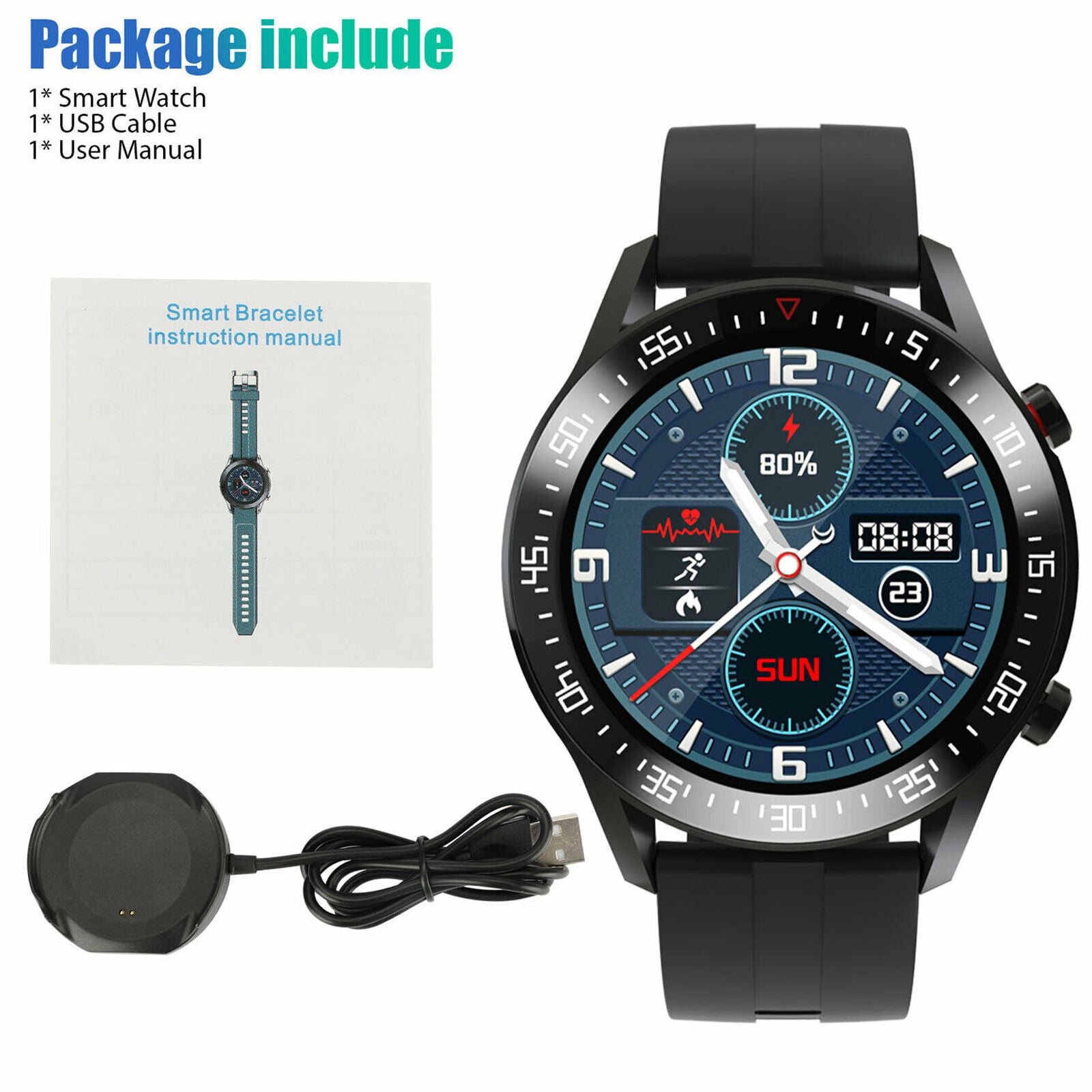 Waterproof Sport Smart Watch Bracelet Heart Rate Blood Pressure Fitness Tracker
