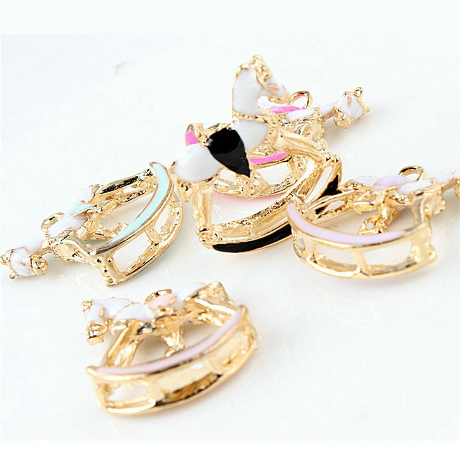 5pcs Jewelry DIY Pendant Alloy Enamel Rocking Horse Charms Accessories Crafts